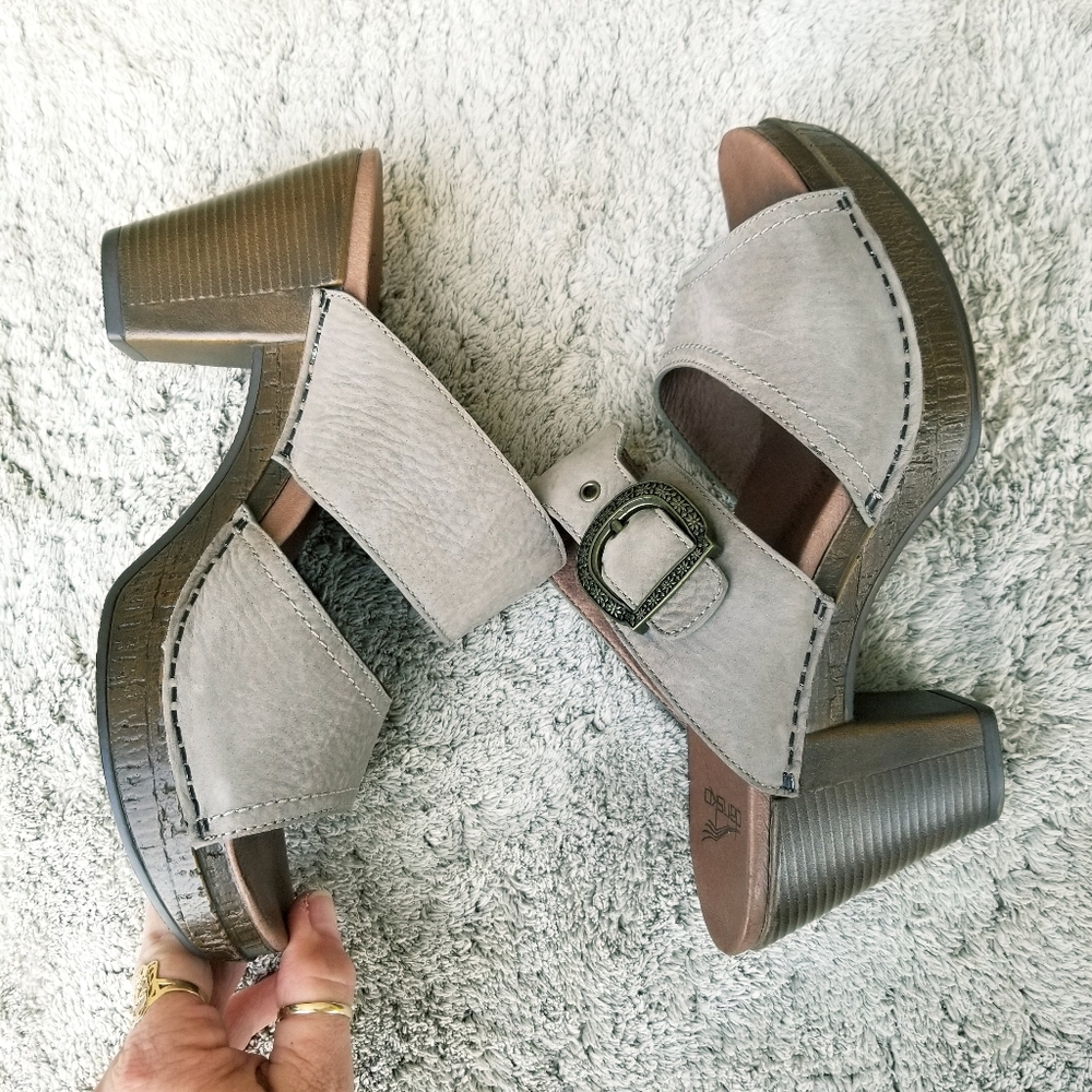 Dansko Ramona GRAY Leather Platform Slide Sandal Clog Heel (Women 9-9.5  EUR 40) - Picture 3 of 9